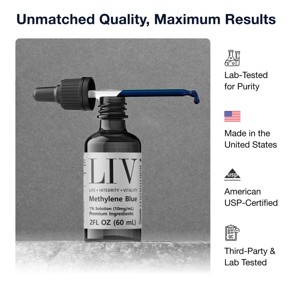 Close-up of Generic Methylene Blue dropper enabling accurate dosing.