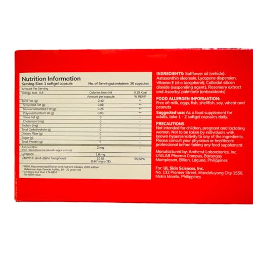 Generic Myra Ultimate ingredients visual featuring astaxanthin lycopene and vitamin E