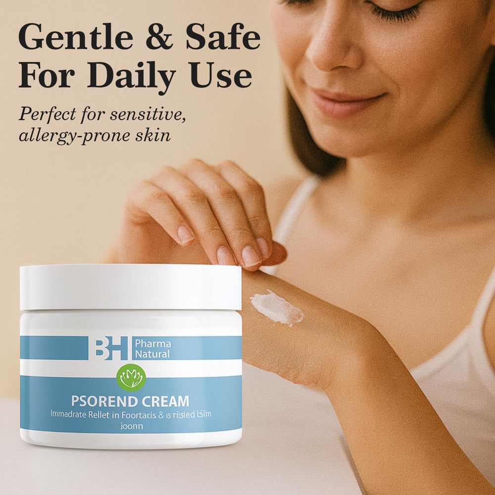 Generic Natural Cream psoriasis-relief on skin demonstrates barrier support and calm.