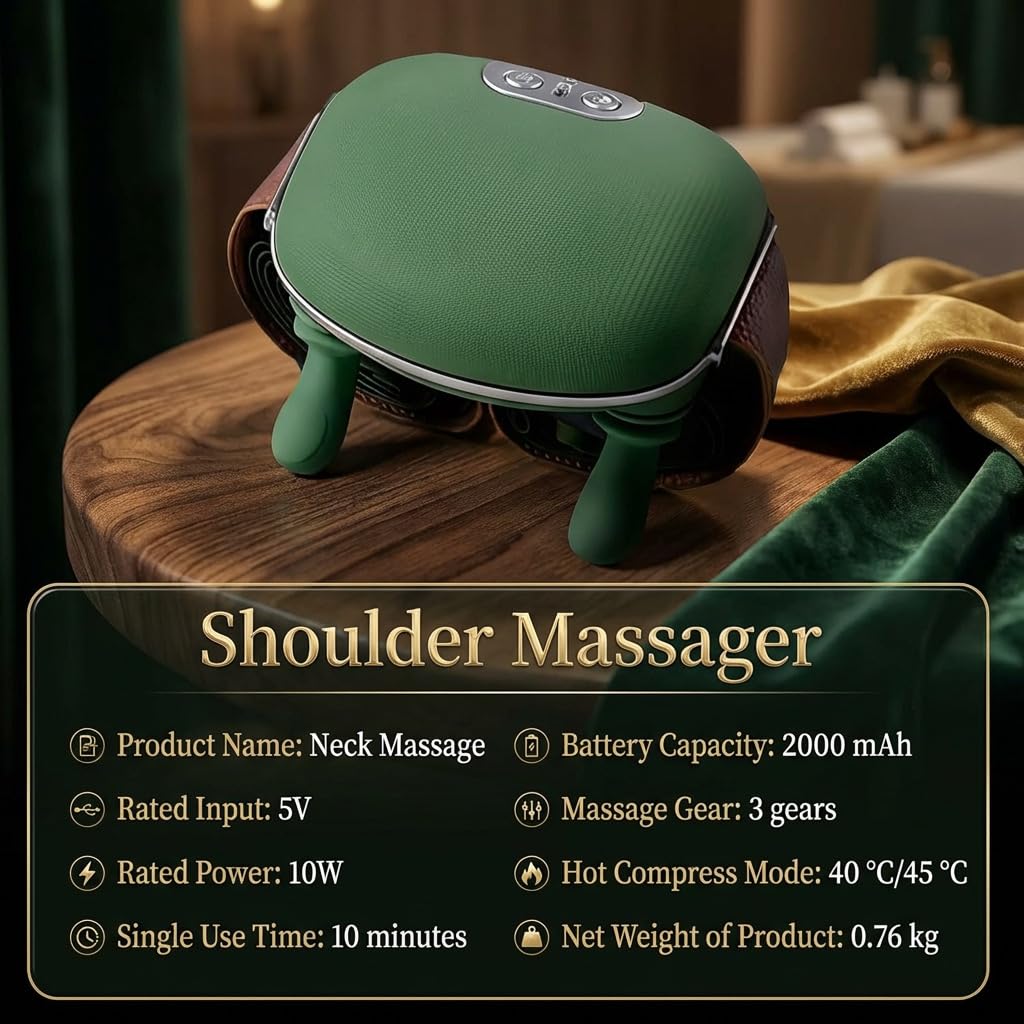 Generic neck massager with adjustable straps ensures secure fit.