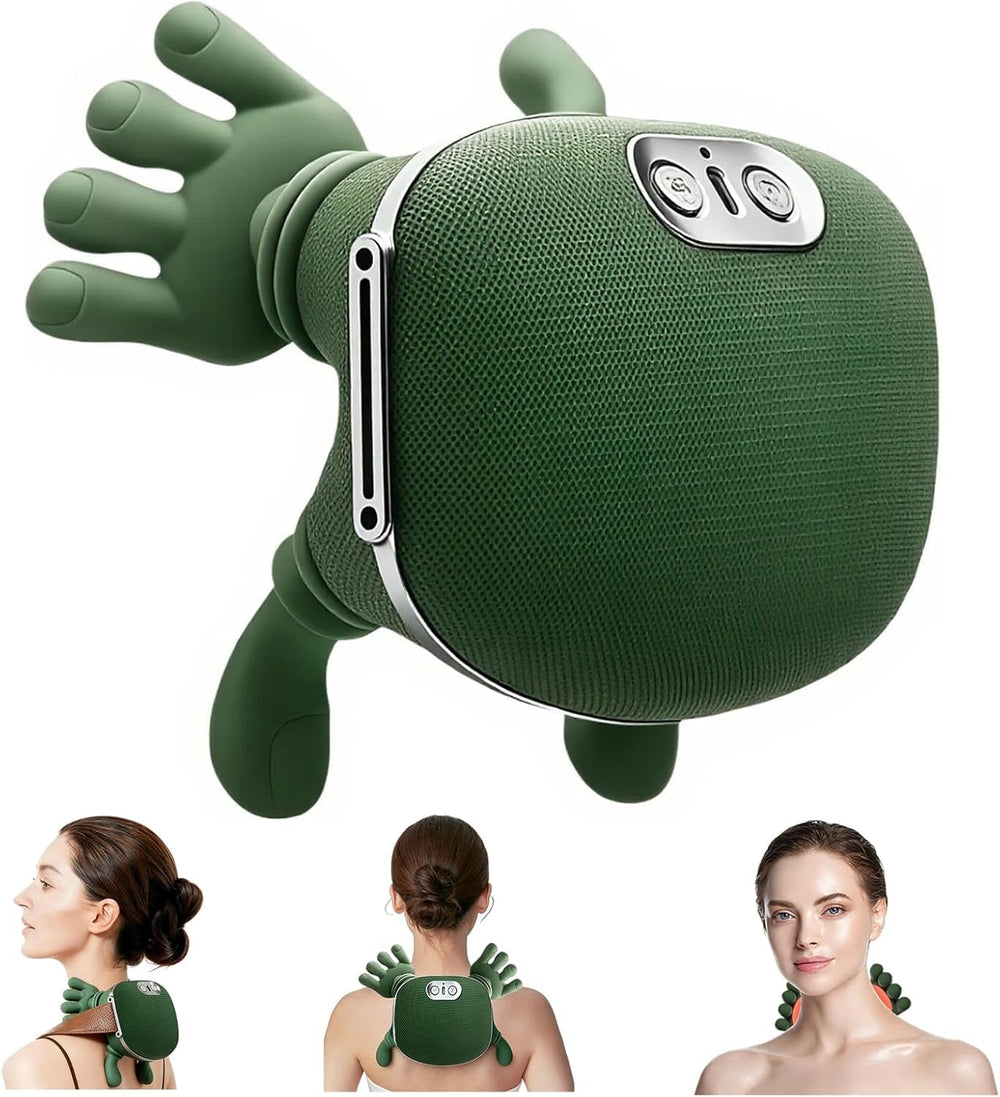 Generic neck massager with heat, side view, ergonomic relief at home.