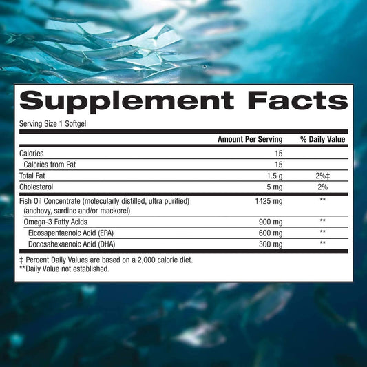 Generic Omega-3 enteric softgel bottle for smooth dosing and reduced aftertaste.