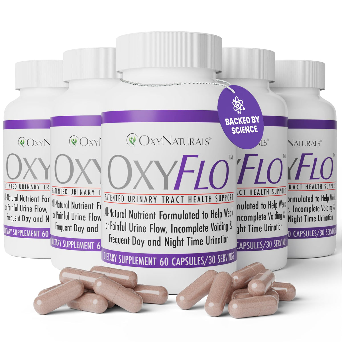 Generic OxyFlo bottle-front view signaling convenient daily urinary support.