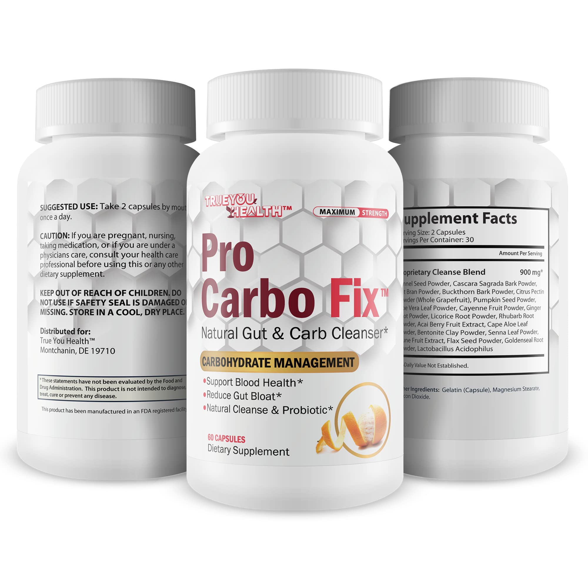 Generic Pro Carbo Fix label highlights fennel seed and citrus pectin ingredients