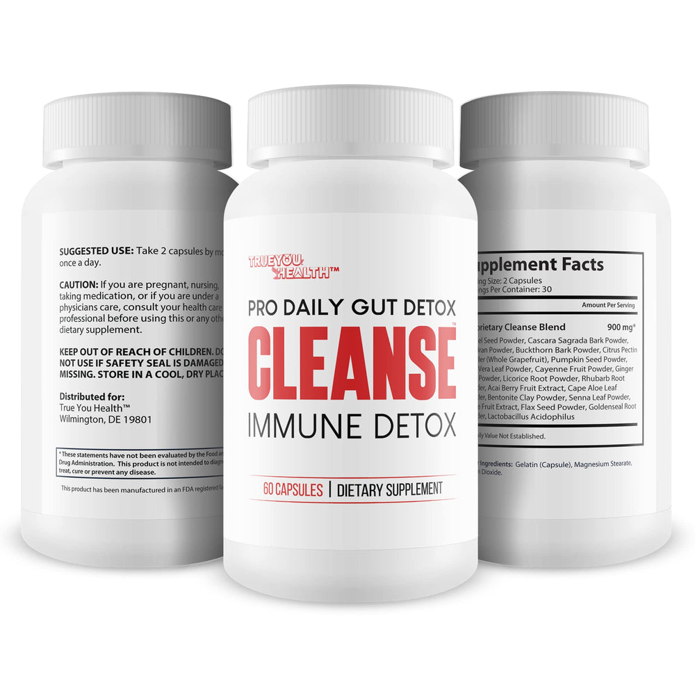 Generic Pro Daily Gut Detox label graphic emphasizing immune and gut health.