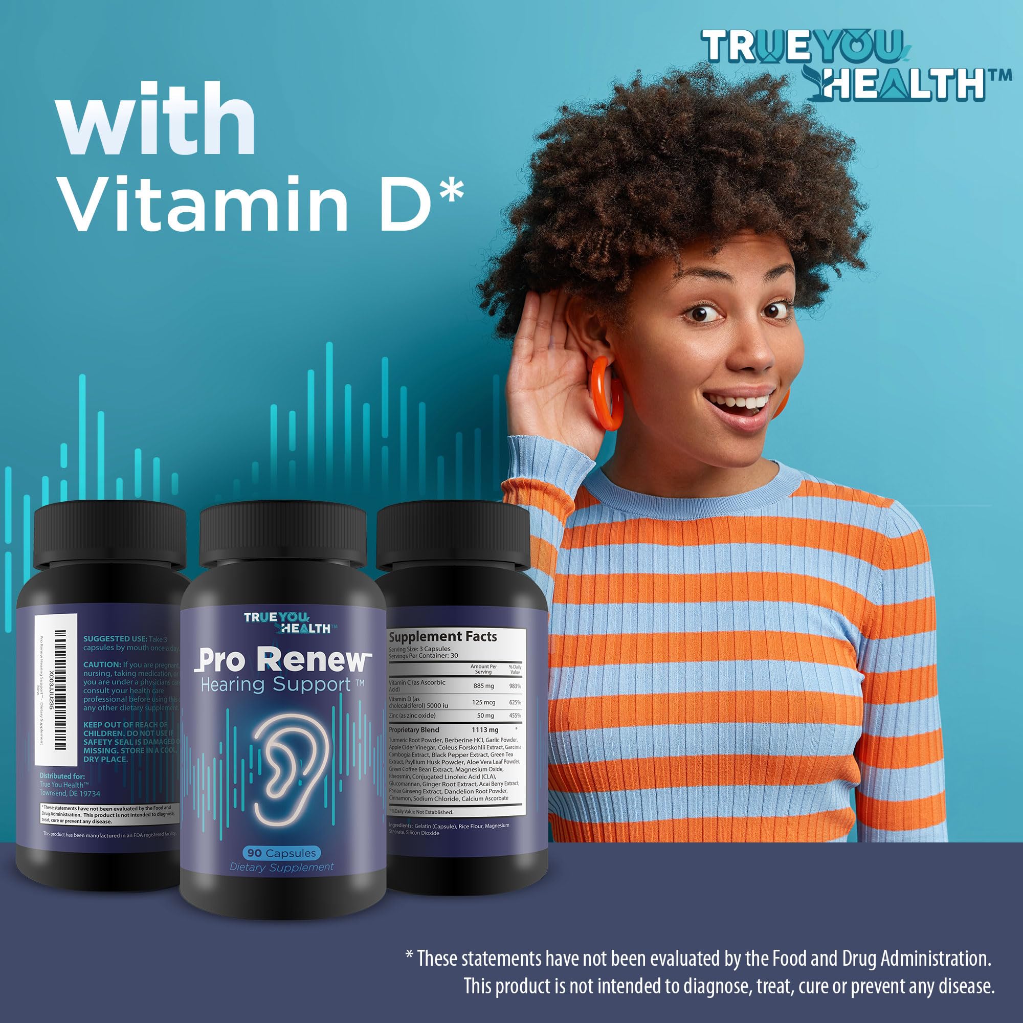 Daily-use example showing one capsule with a meal for Pro Renew Hearing Support.