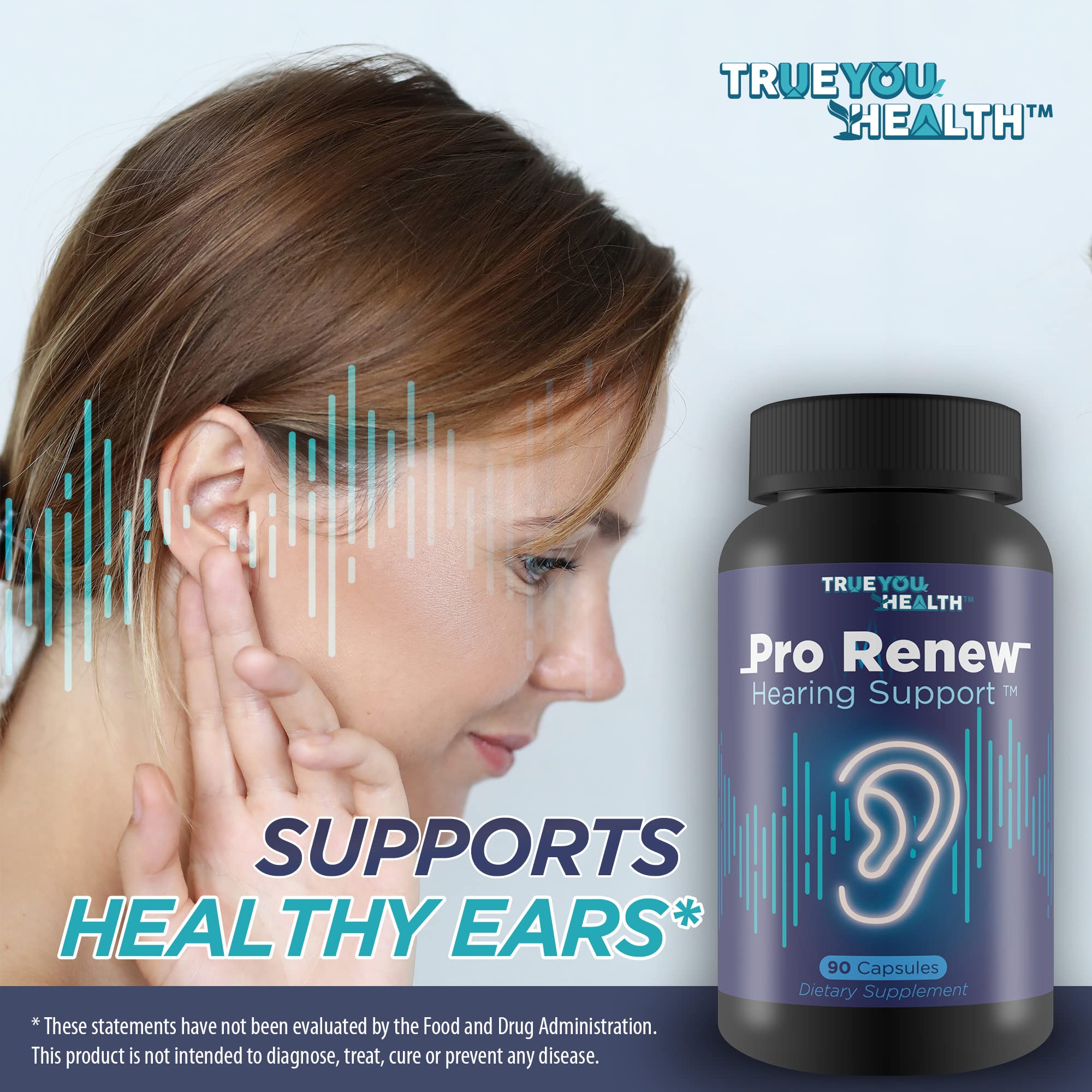 Ingredients chart highlights Vitamin D and antioxidants in Pro Renew Hearing Support.