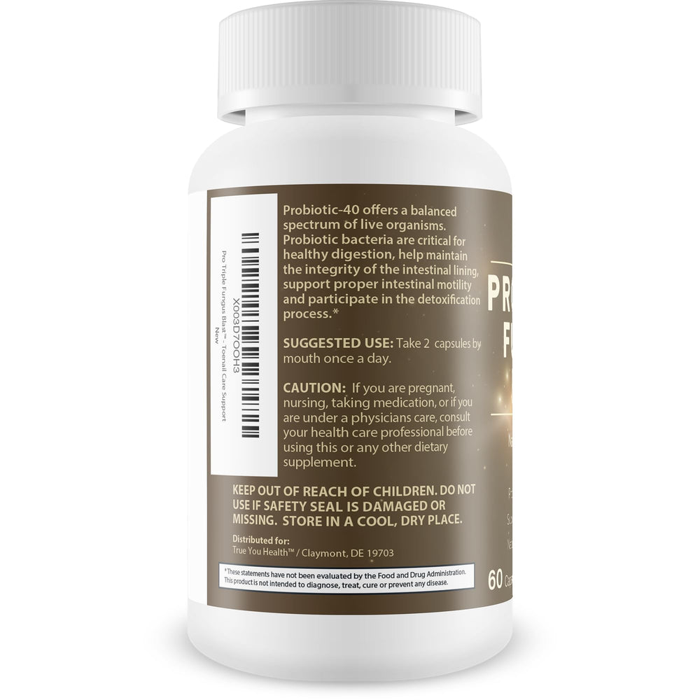 Generic Pro Triple Fungus Blast label close-up emphasizing probiotic support and USA-made quality.