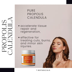 Generic Propolis Calendula Salve closeup ingredients highlight propolis and calendula