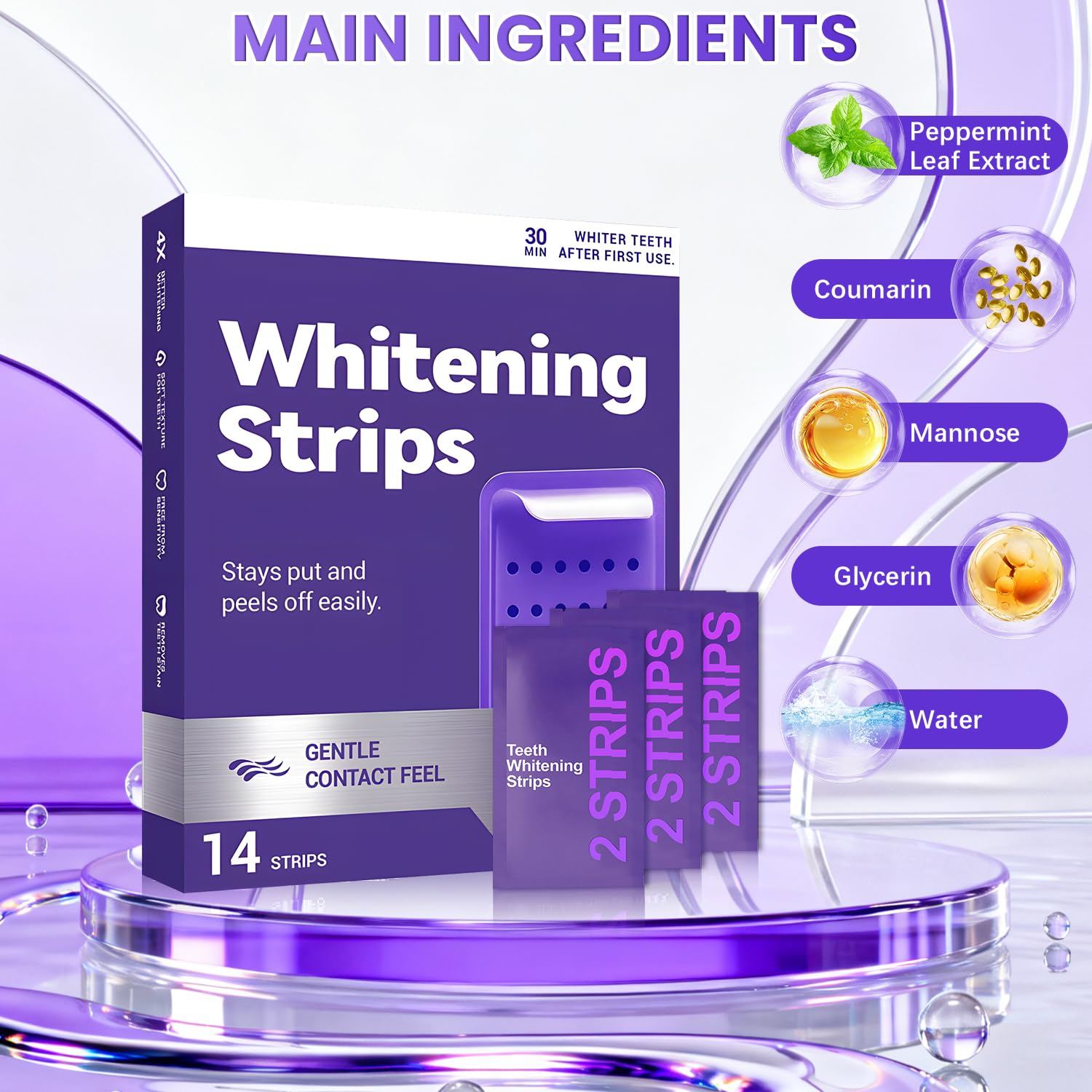 Travel-friendly case with Generic Purple Teeth Strips for on-the-go use