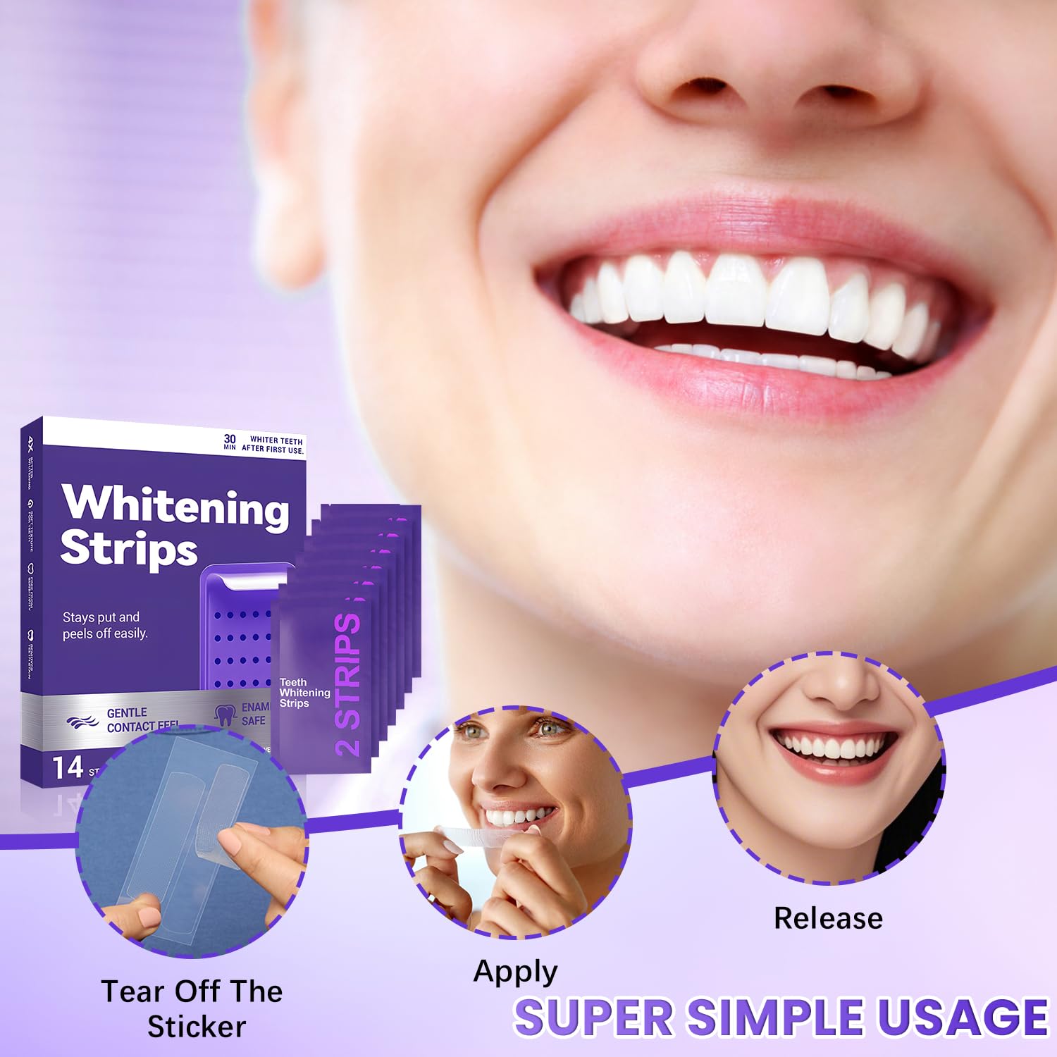 Teeth after using Generic Purple Teeth Strips showing subtle brightening