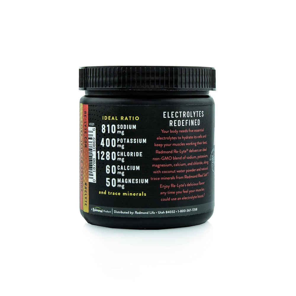 Close-up of Generic Re-lyte electrolyte powder highlighting flavor and texture