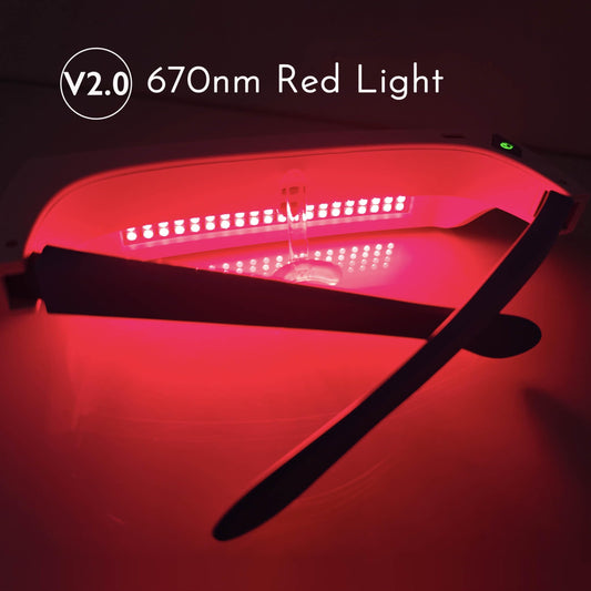 Generic red light therapy glasses side profile worn with ease.