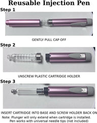 Generic reusable injection pen violet with cartridge dose setting close-up for precise control.