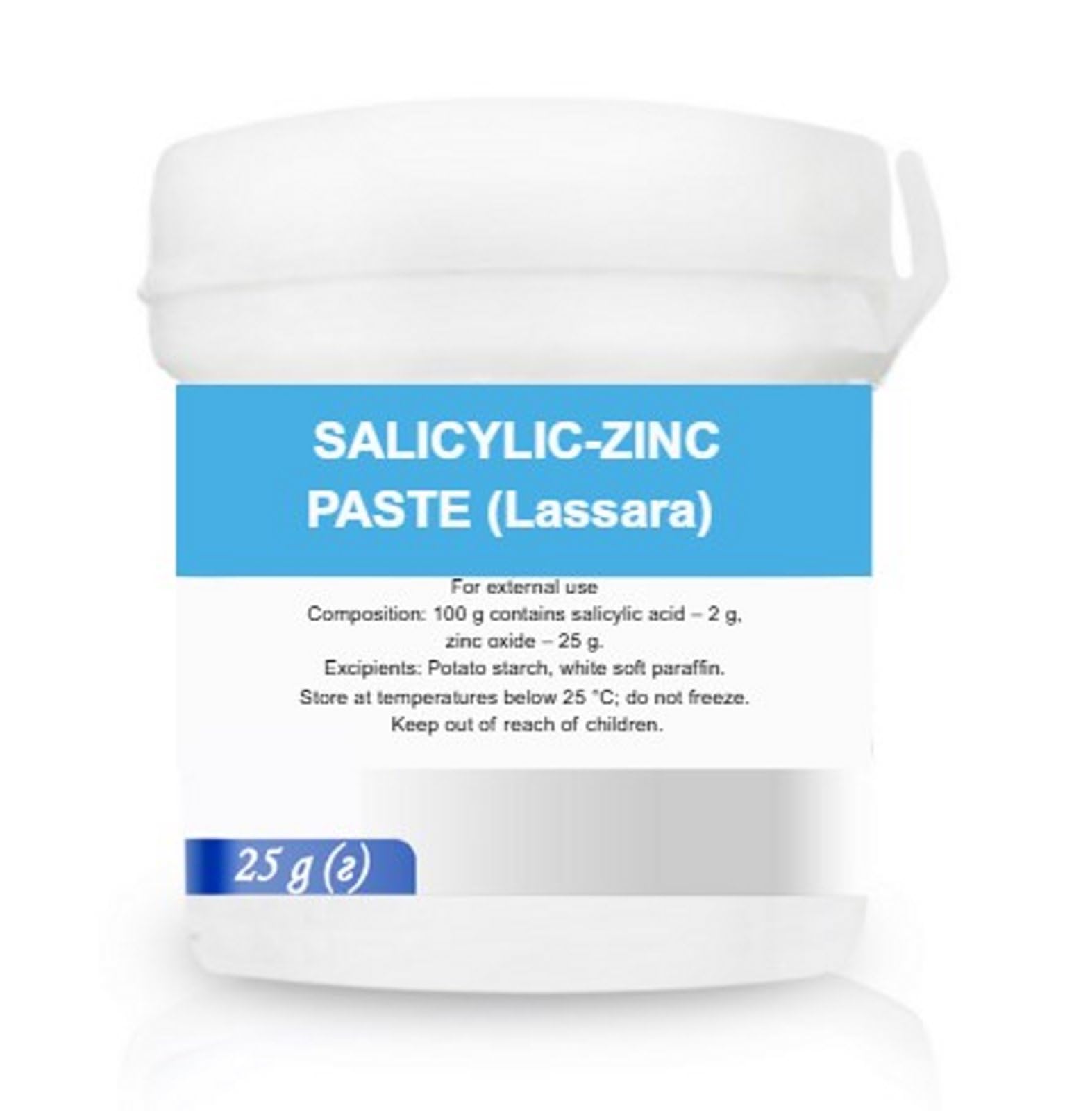 Generic Salicylic Zinc Lassara Paste tub close-up shows smooth medicated texture for skin care