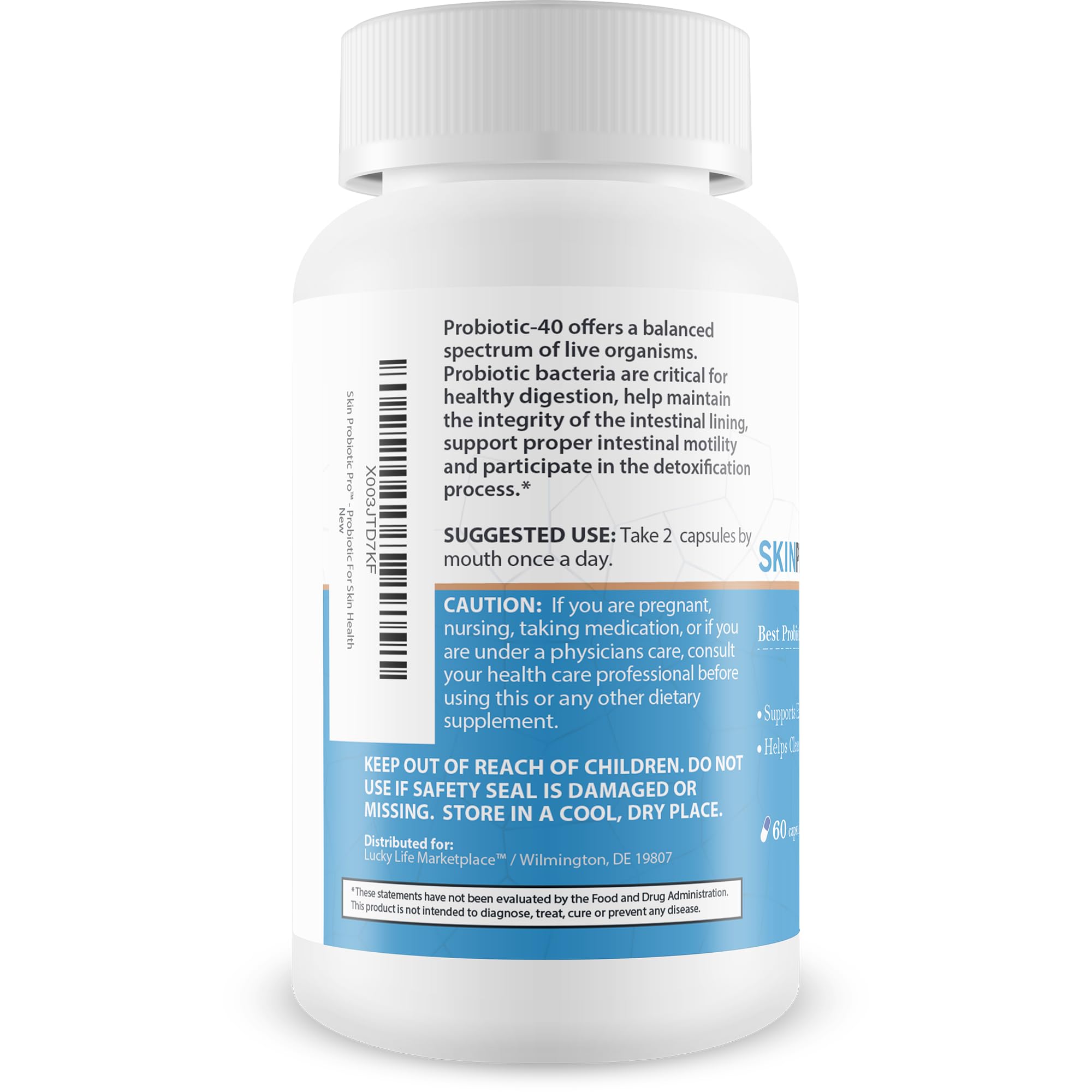 Generic Skin Probiotic Pro label details probiotic strains.