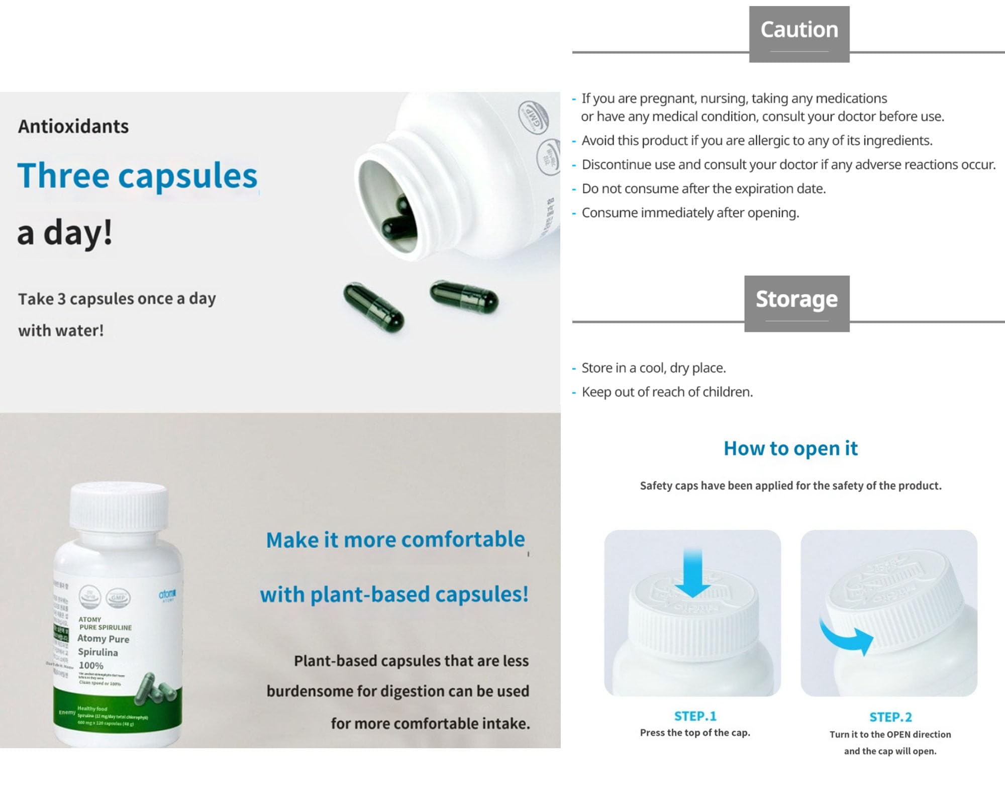 Generic Spirulina packaging highlights chlorophyll-rich formula.