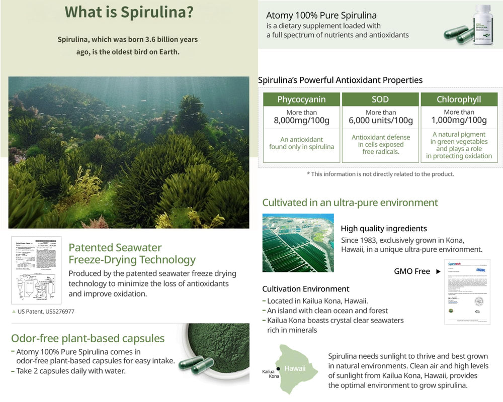 Odor-free spirulina capsules from Generic for easy daily use.