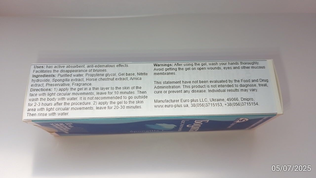 Generic Spongilla tube packaging displaying usage details and product information.