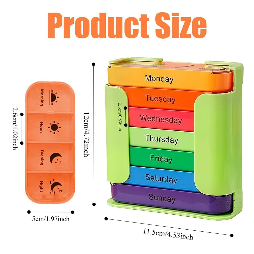 Generic stackable weekly pill organizer features a modular design for flexible setups.
