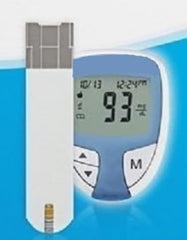 Generic glucose strips closeup demonstrating Bayer compatibility for reliable home testing