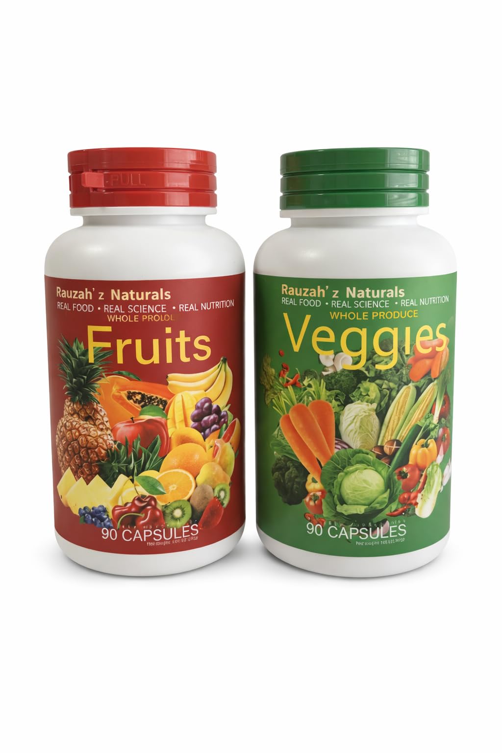 Generic Superfood Fruits and Veggies bottle with capsules for daily nutrition.