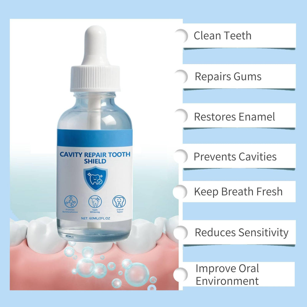 Generic Tooth Armor Liquid close-up shows formula for enamel repair.