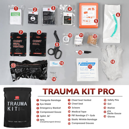 Generic Trauma Kit Israeli bandage ready for rapid hemorrhage control in emergencies.