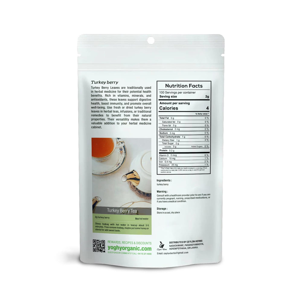 Generic Turkey Berry Leaves tea-infusion ready; soothing scent and earthy flavor.