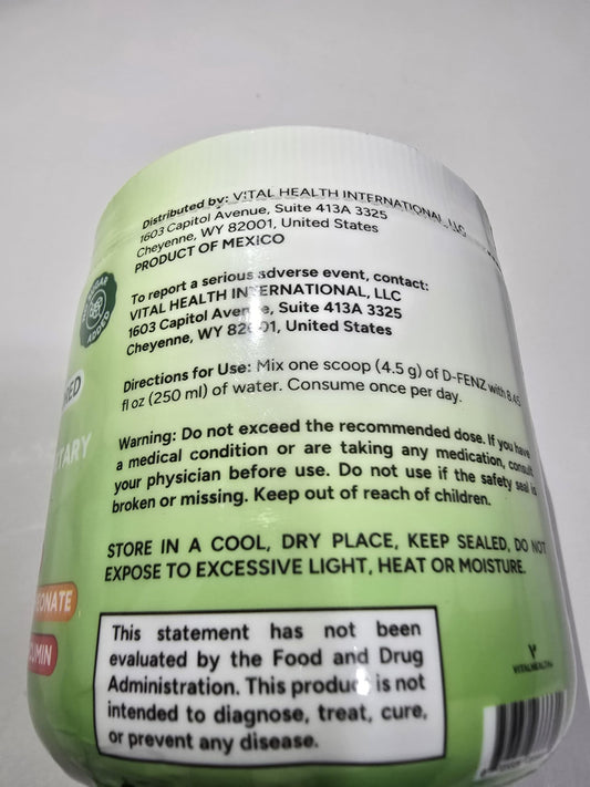 Generic Vital Health D-FENZ Kids powder mix cup shows easy dissolution.