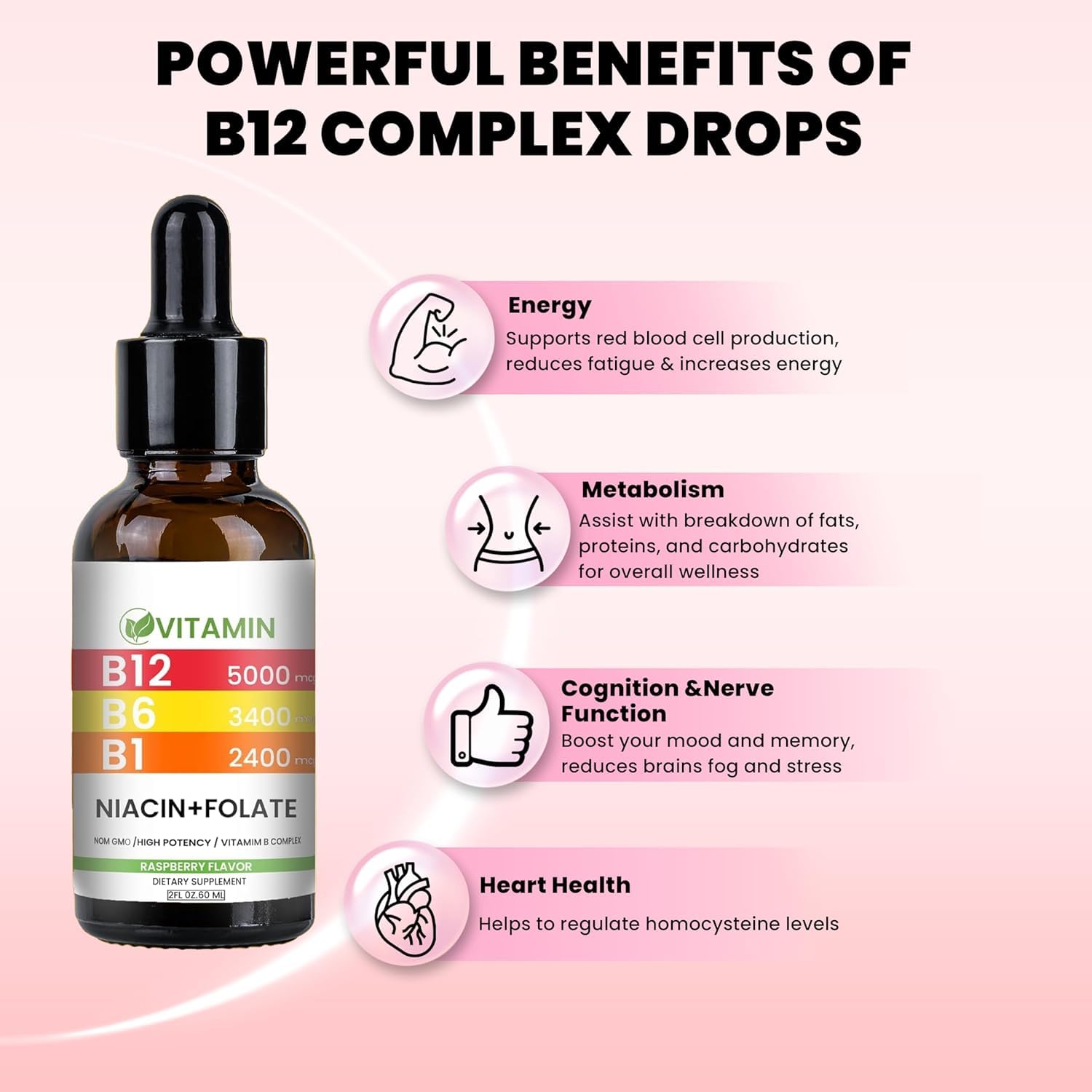 Generic Vitamin B12 B6 liquid drops dropper for easy under-tongue administration.