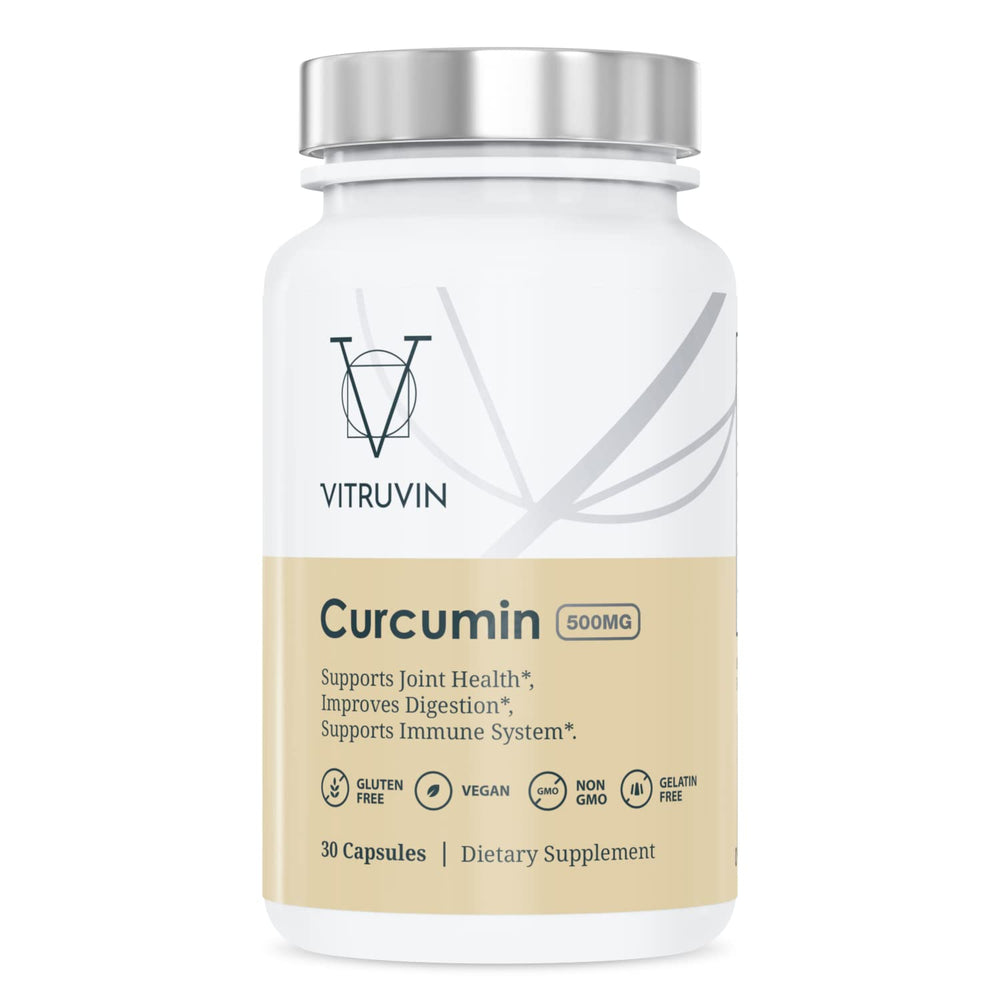 Generic Vitruvin Curcumin 500mg capsule close-up with potential joint support.