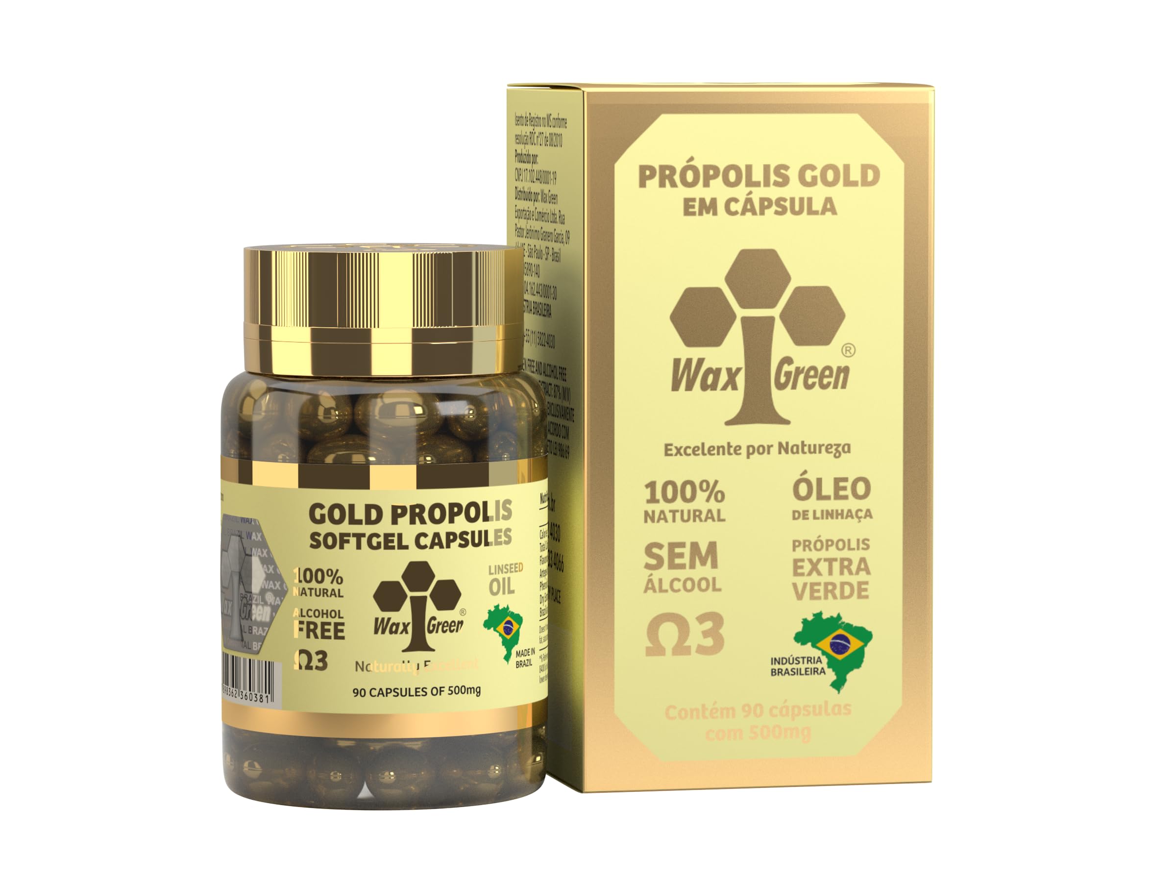 Generic Wax Green Bee Propolis N91 Gold capsules six-bottle set for daily wellness support.