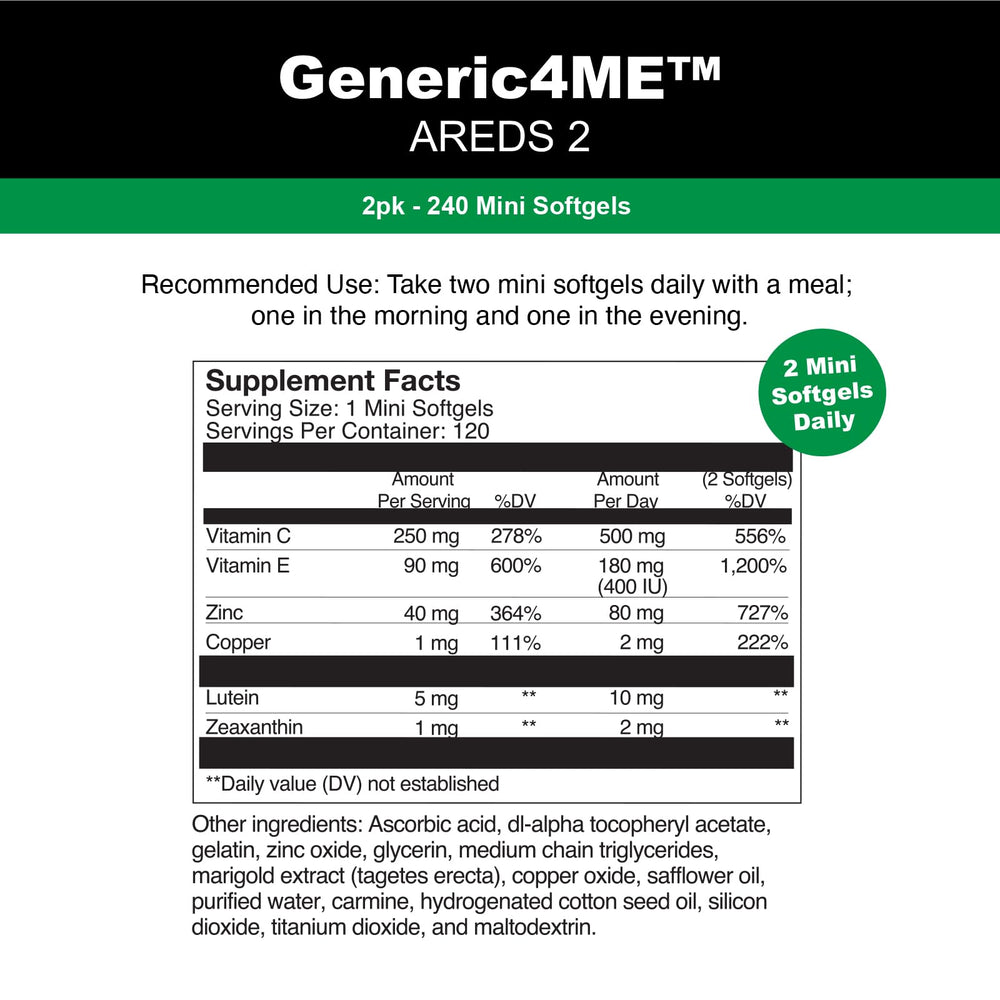 Generic4ME AREDS2 softgels packaged box for four-month supply.