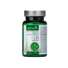 Genesis Laboratories probiotic bottle front shows digestive support potential.