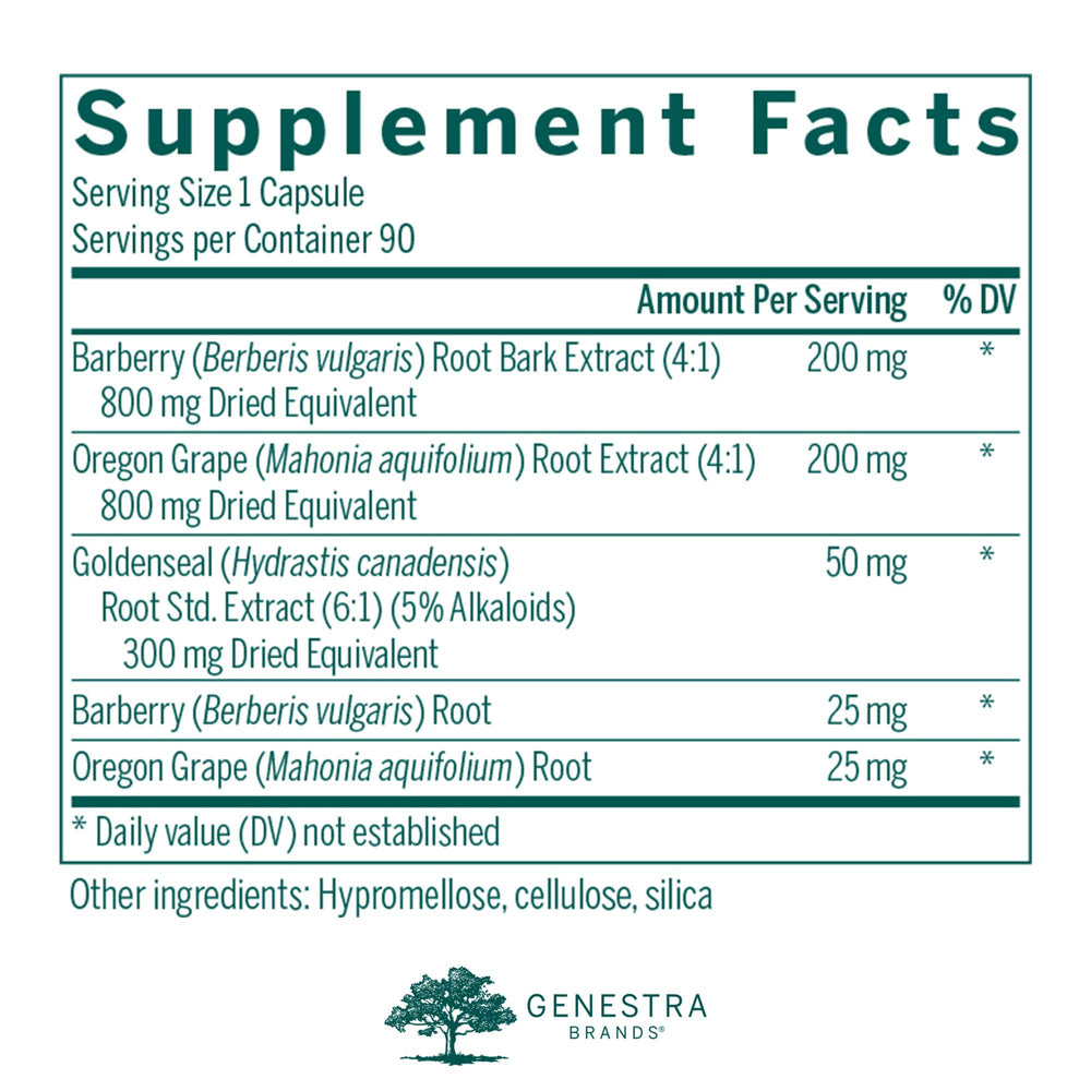 Genestra Berberis Formula capsules prepared for daily digestive support.