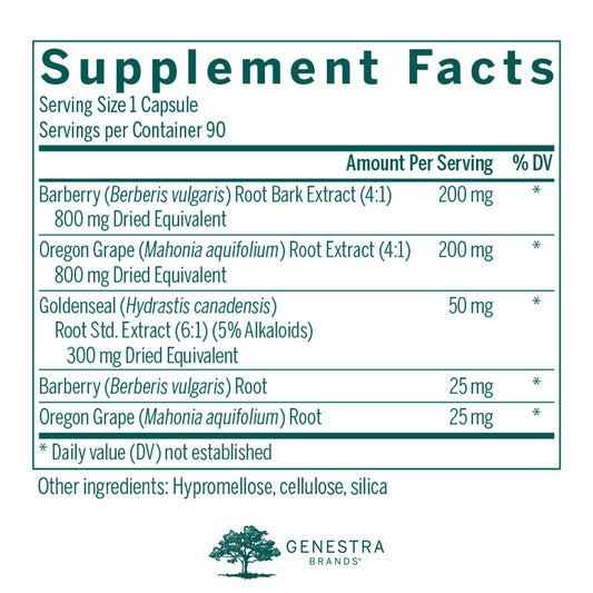 Genestra Berberis Formula capsules prepared for daily digestive support.