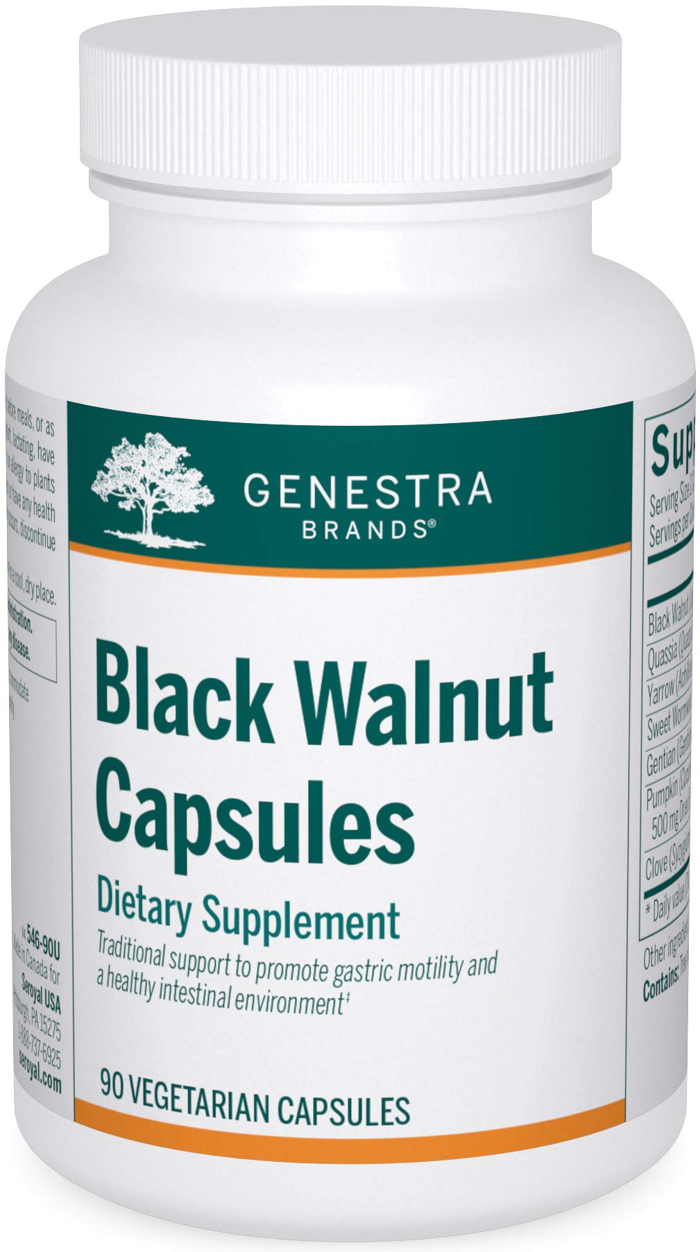 Genestra Brands Black Walnut Capsules bottle highlighting digestive support