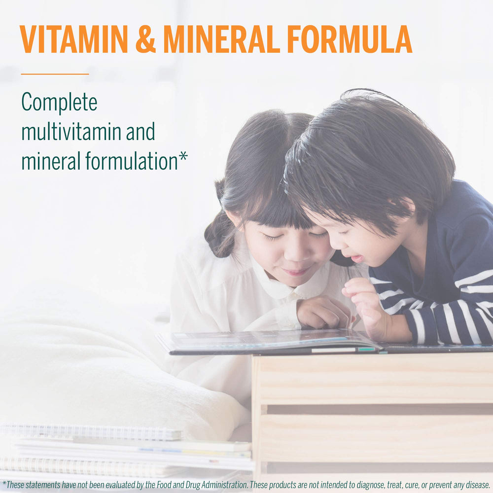 Genestra Brands Children's Chewable Vitamins kid enjoying a chewable tablet, pleasant flavor.