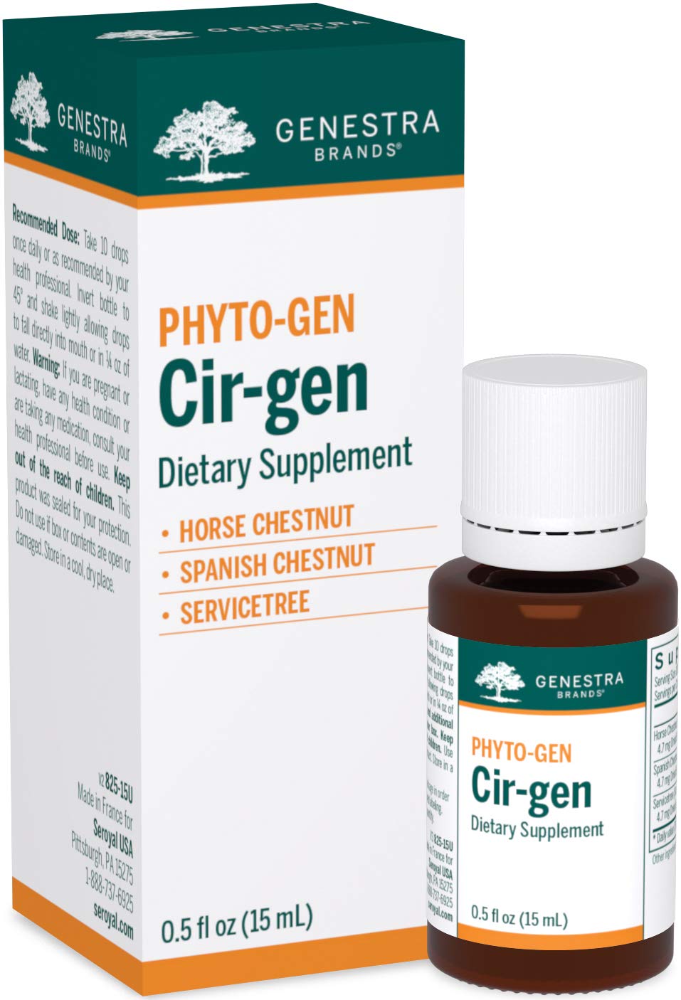 Genestra Brands Cir-gen bottle front highlights a herbal blend that may support venous comfort.