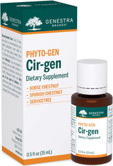 Genestra Brands Cir-gen bottle front highlights a herbal blend that may support venous comfort.
