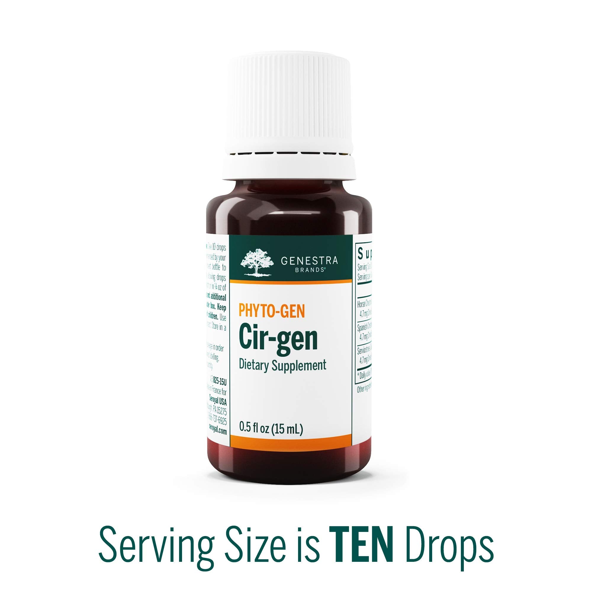 Genestra Brands Cir-gen bottle label closeup showcases spring-harvest embryonic tissues rich in phytonutrients.