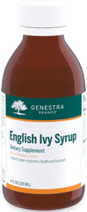 Genestra Brands English Ivy Syrup bottle pour supports upper respiratory comfort.