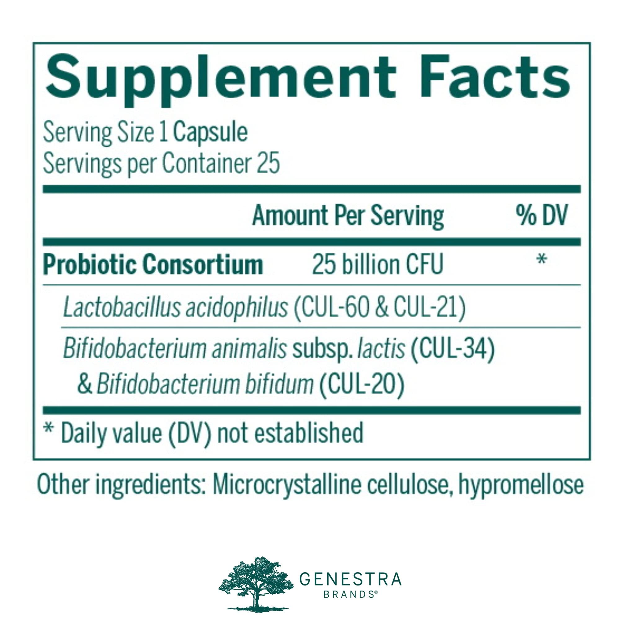 Genestra HMF Intensive bottle front showing 25 vegetarian capsules.