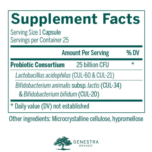 Genestra HMF Intensive bottle front showing 25 vegetarian capsules.