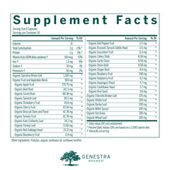 Genestra Phyto Greens Capsules label close-up showing oregano oil and carvacrol for antioxidant support.