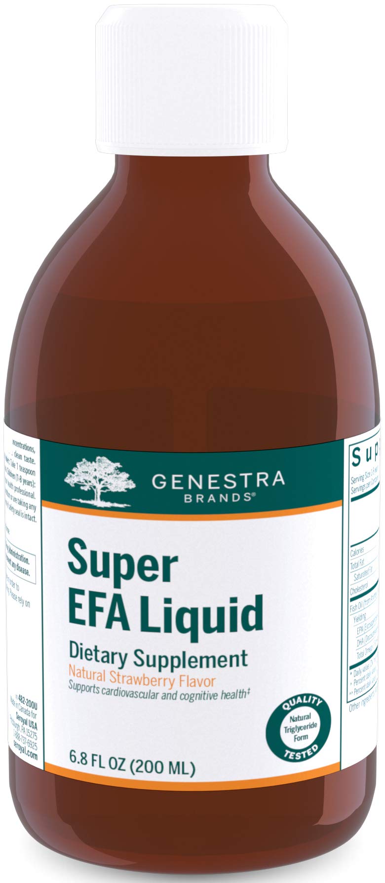 Genestra Brands Super EFA Liquid bottle overview for easy dosing and strawberry flavor
