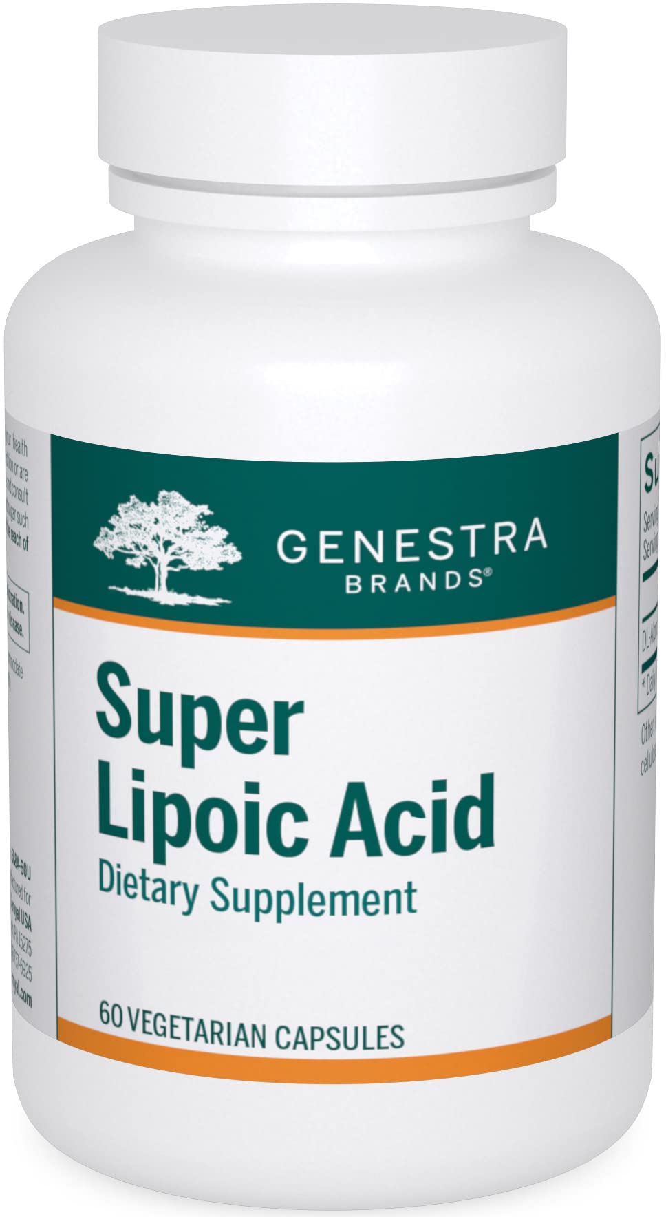 Genestra Brands Super Lipoic Acid bottle label highlighting metabolism support