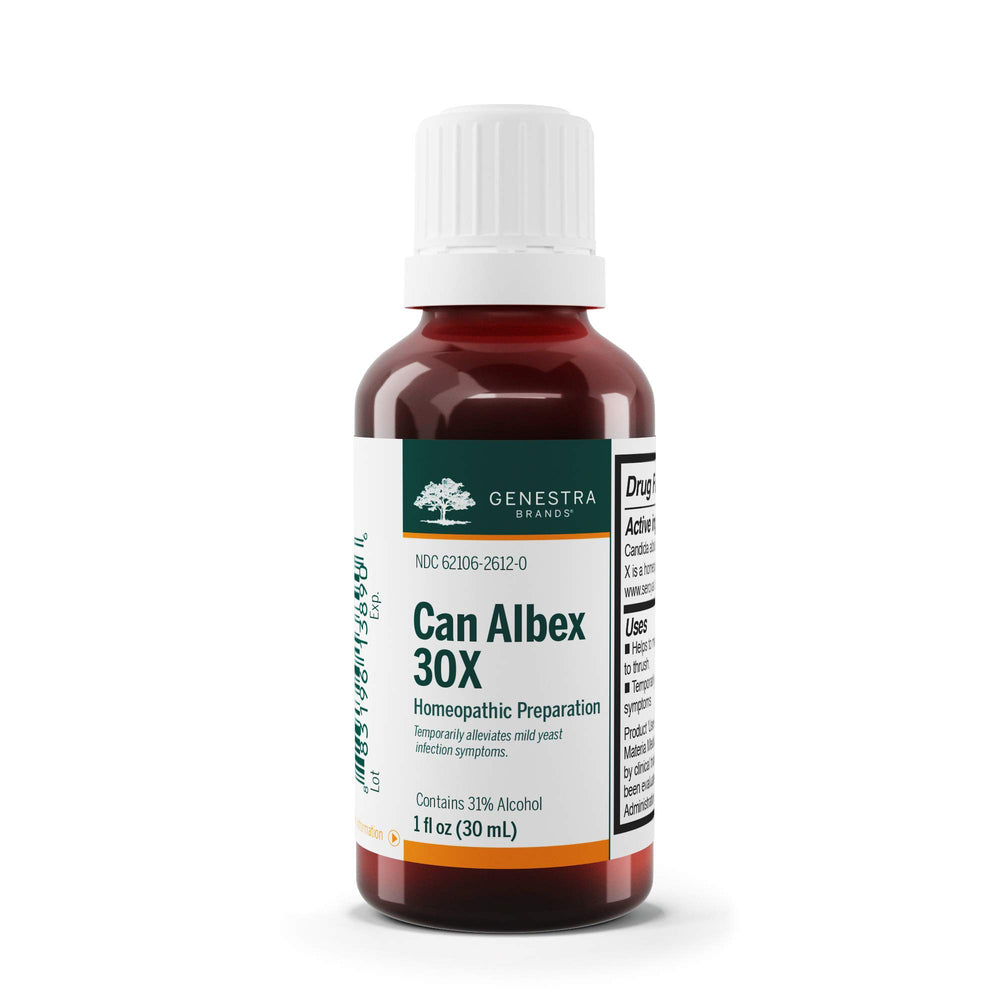 Genestra Can Albex 30X bottle with drops may support natural resistance to thrush.