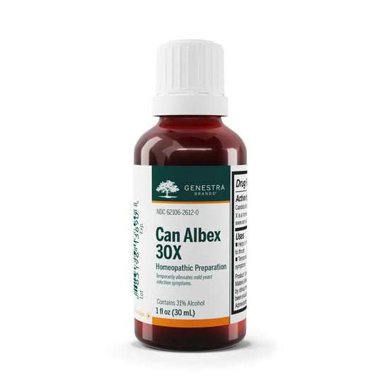 Genestra Can Albex 30X bottle with drops may support natural resistance to thrush.